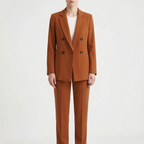 Women 2 piece suit set slim fit double breasted blazer and trousers