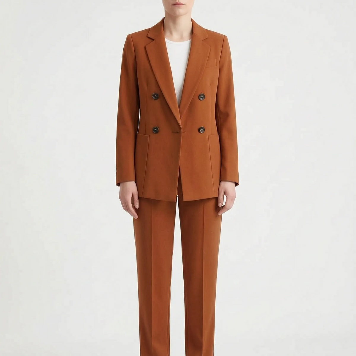 Women 2 piece suit set slim fit double breasted blazer and trousers