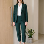 Women 2 piece blazer pants suit straight leg professional office look