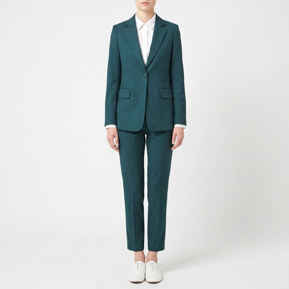 Women 2 piece blazer pants suit straight leg professional office look