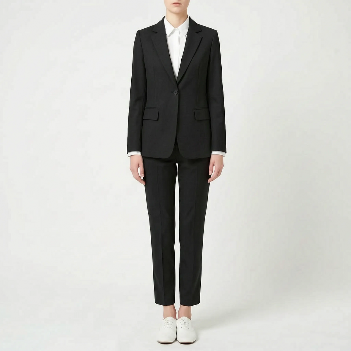 Women 2 piece blazer pants suit straight leg professional office look