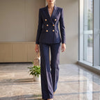 Women 2 piece suit wide leg striped blazer and trousers set