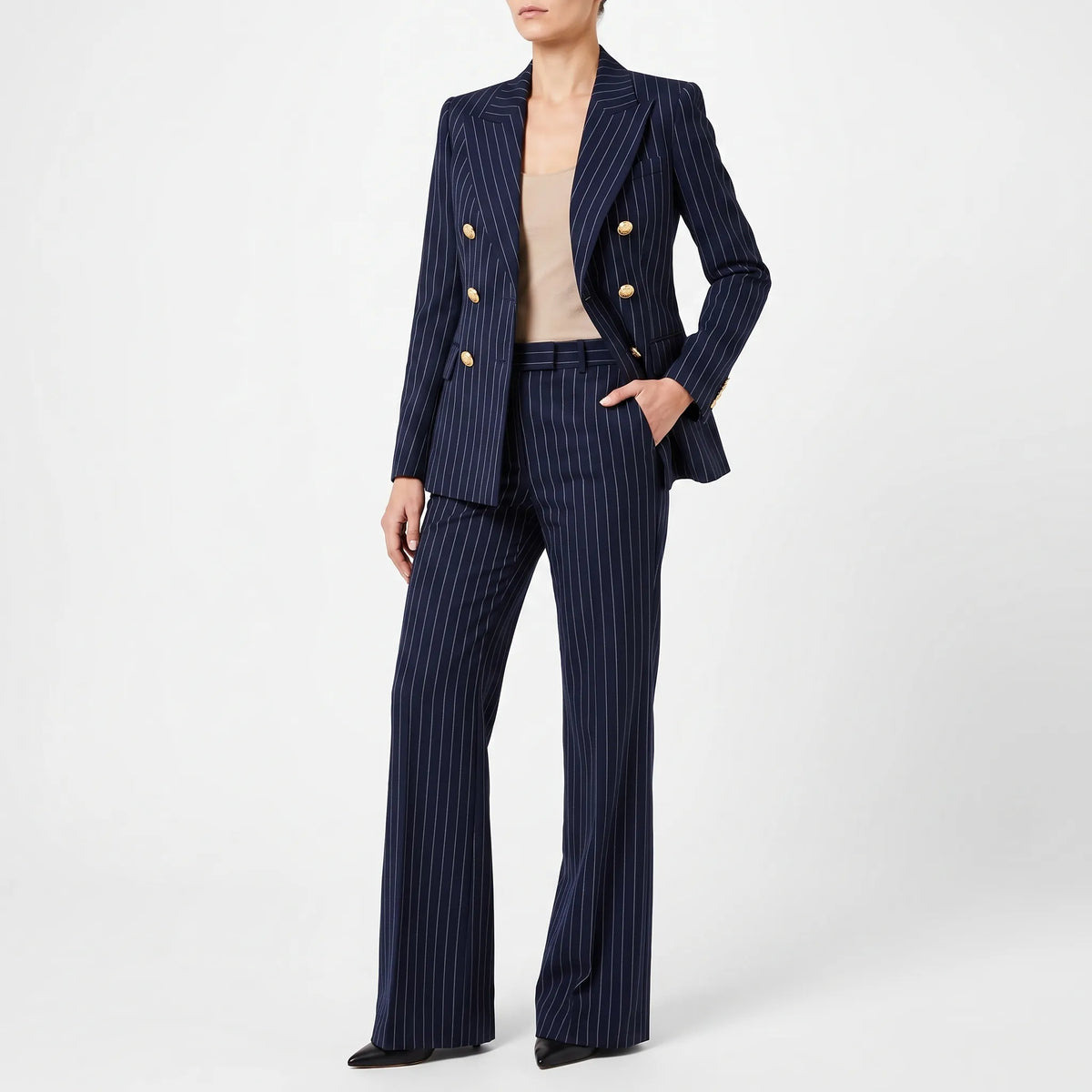 Women 2 piece suit wide leg striped blazer and trousers set