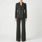 Women 2 piece suit wide leg striped blazer and trousers set