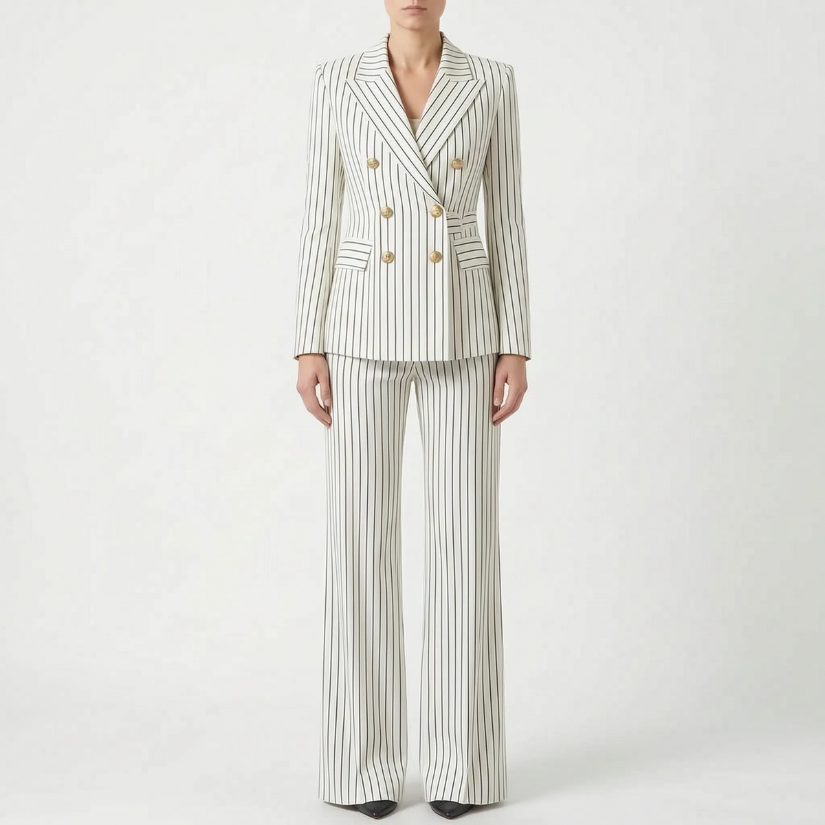 Women 2 piece suit wide leg striped blazer and trousers set