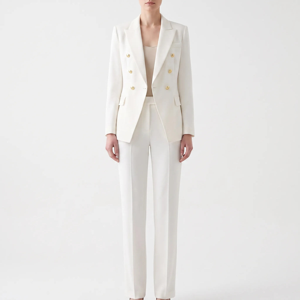 Women 2 piece suit blazer and pants set tailored double button closure