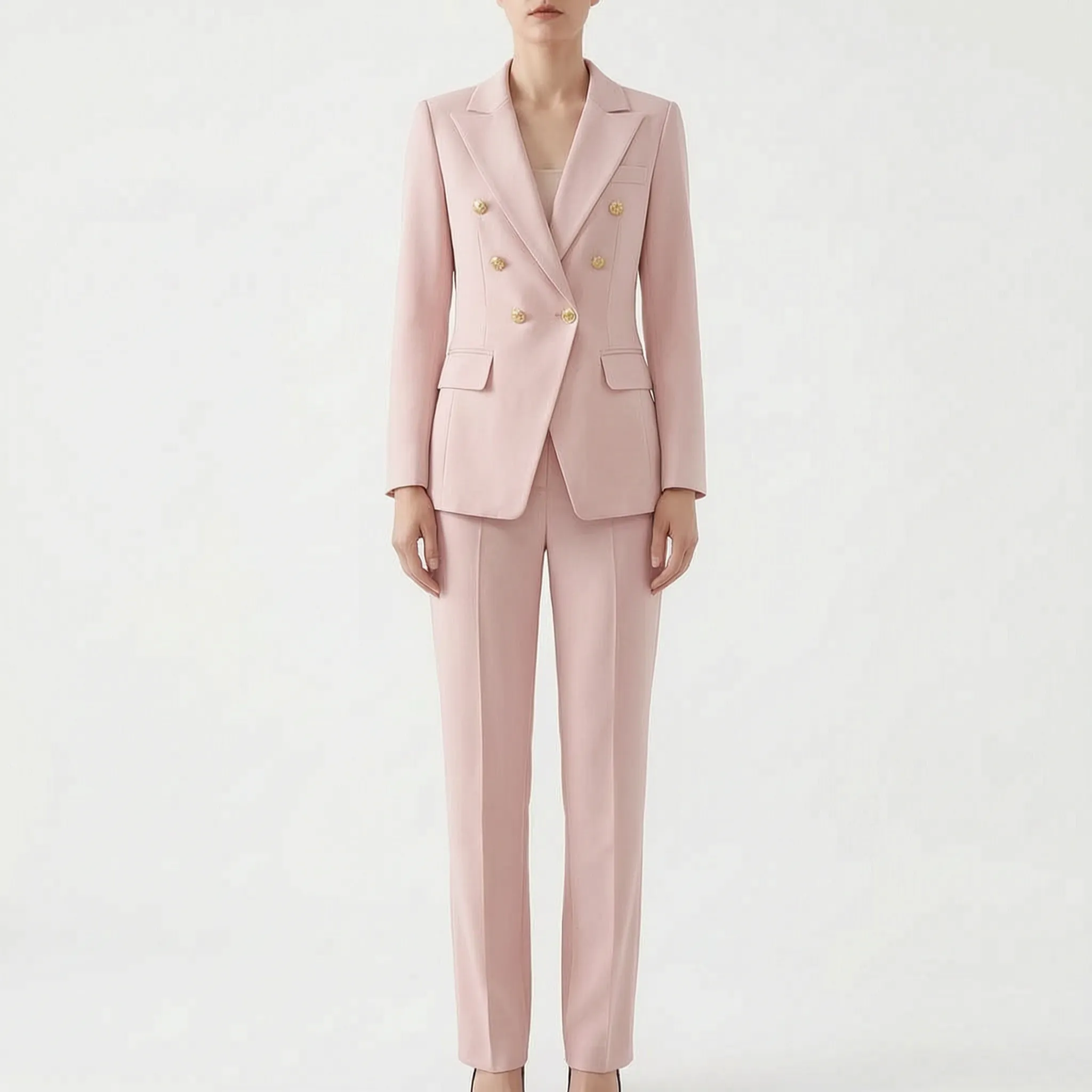 Women 2 piece suit blazer and pants set tailored double button closure