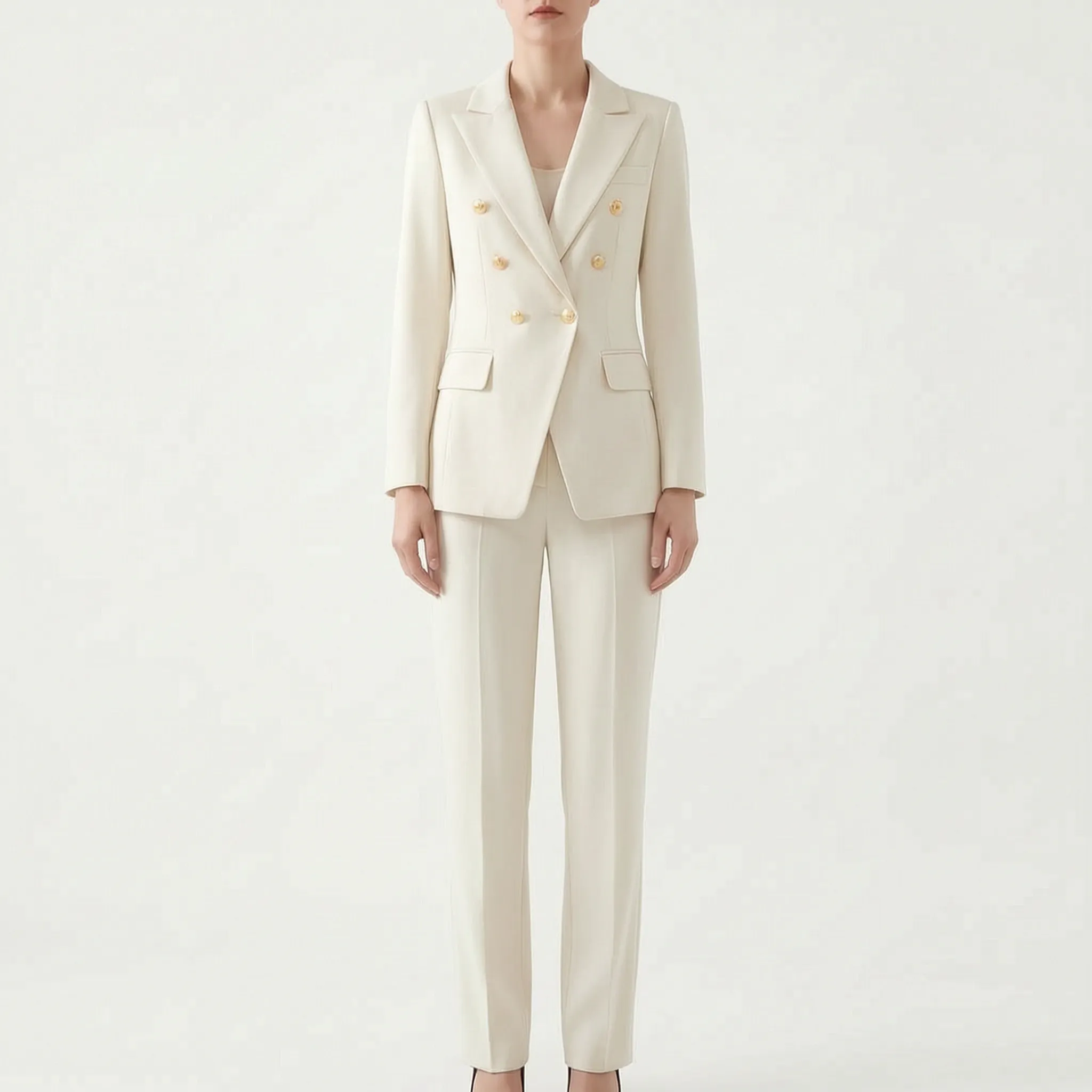 Women 2 piece suit blazer and pants set tailored double button closure
