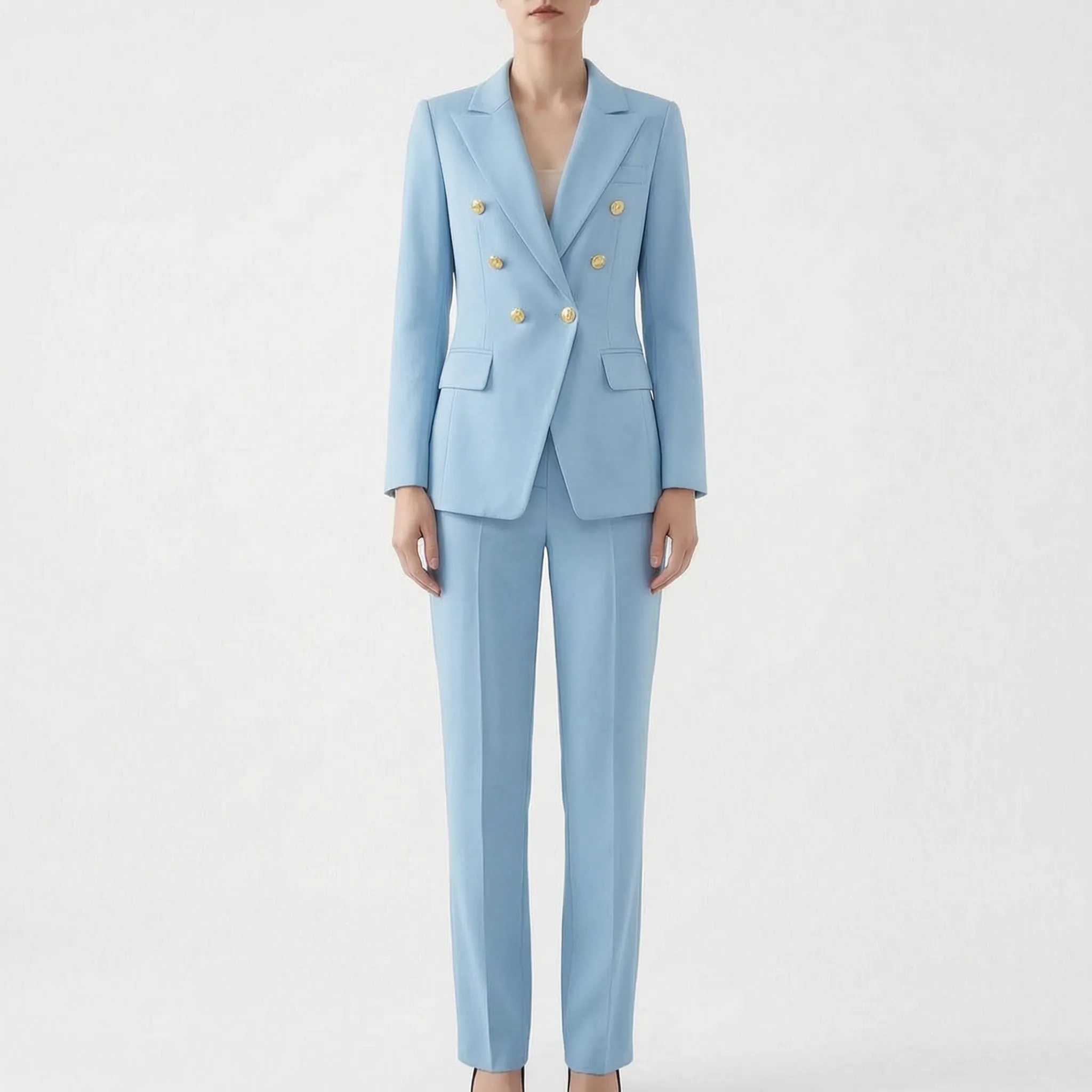 Women 2 piece suit blazer and pants set tailored double button closure