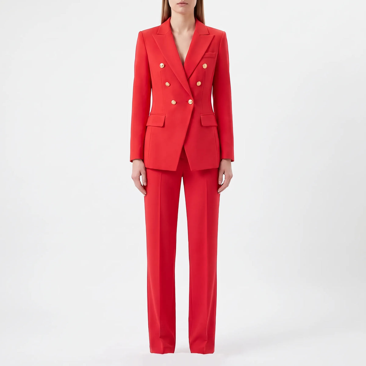 Women 2 piece suit blazer and pants set tailored double button closure