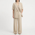 Women 2 Piece Short Sleeve Suit with Wide Leg Pants