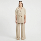 Women 2 Piece Short Sleeve Suit with Wide Leg Pants
