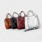 Women 4 piece vintage bag set in brown black red and gray
