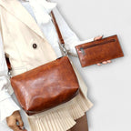 Women 4 piece vintage bag set in brown black red and gray
