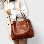 Women 4 piece vintage bag set in brown black red and gray