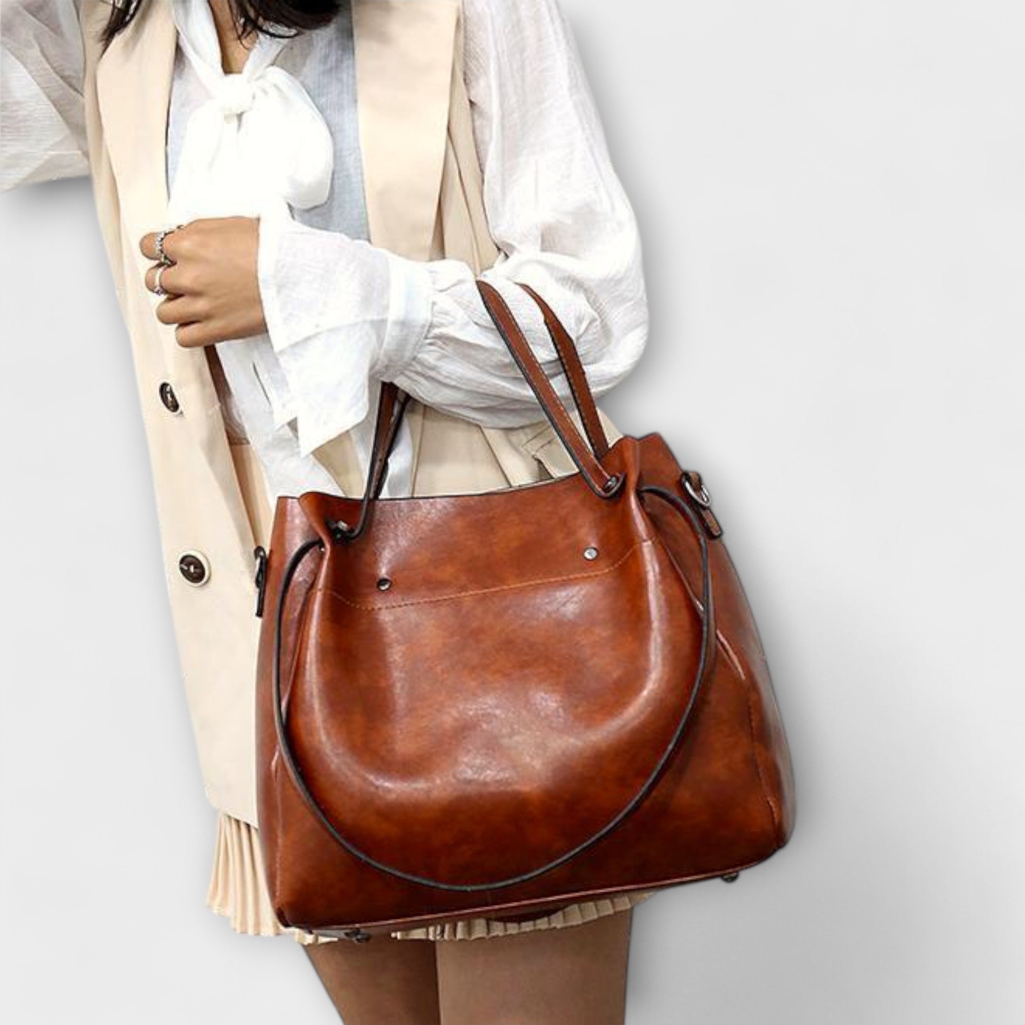 Women 4 piece vintage bag set in brown black red and gray
