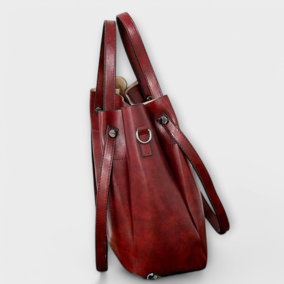 Women 4 piece vintage bag set in brown black red and gray