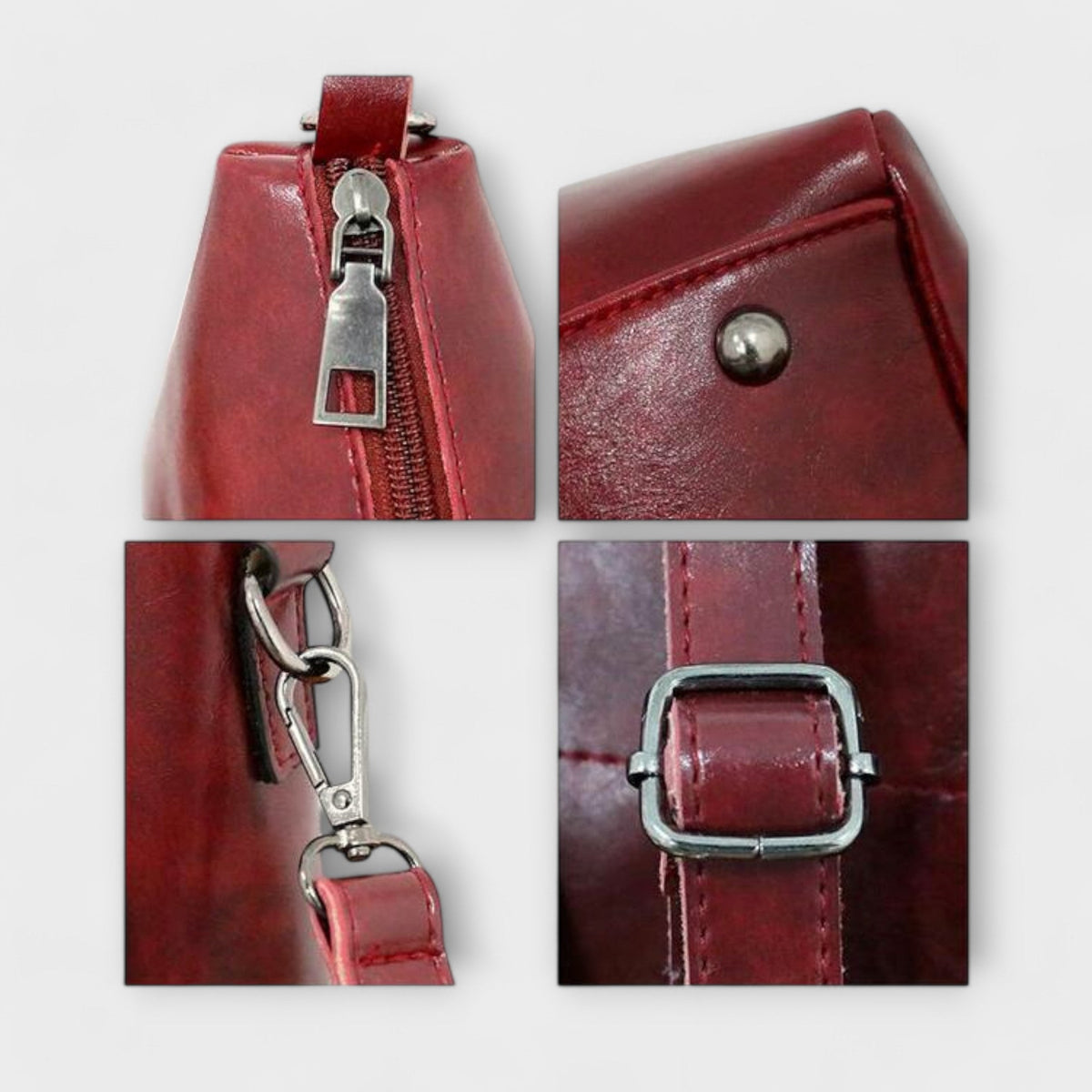Women 4 piece vintage bag set in brown black red and gray