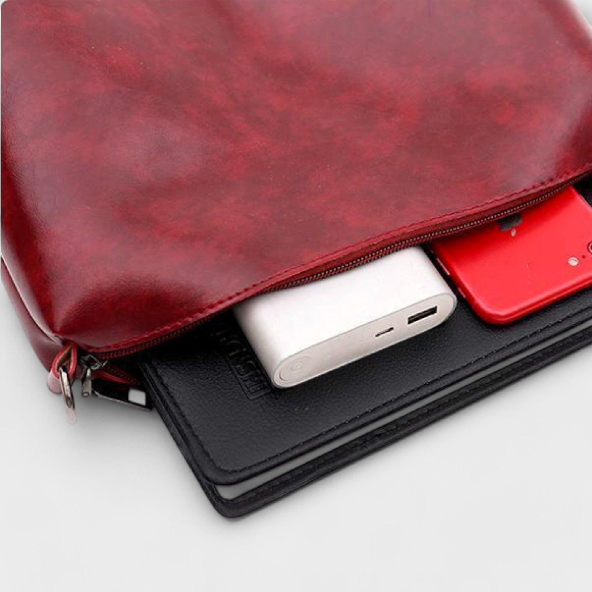 Women 4 piece vintage bag set in brown black red and gray
