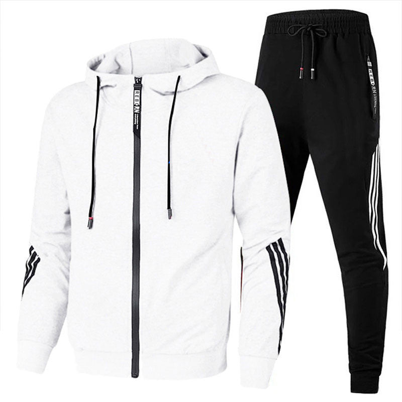 Men's two-piece tracksuit set, comfortable breathable cotton-polyester blend