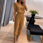 Women 2 Piece Floral Top and Pants Set breathable casual matching outfit