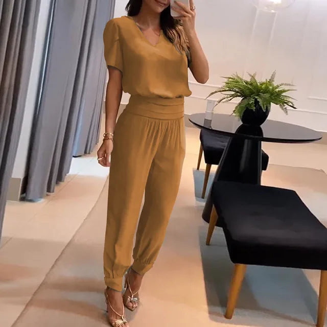 Women 2 Piece Floral Top and Pants Set breathable casual matching outfit