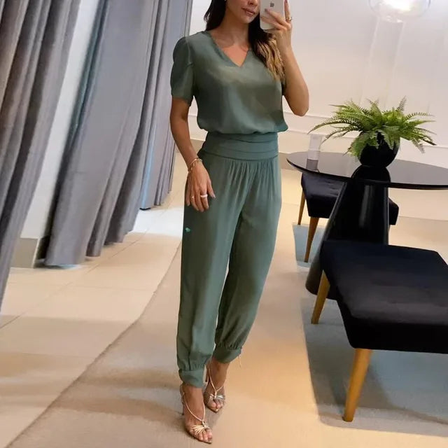 Women 2 Piece Floral Top and Pants Set breathable casual matching outfit