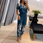 Women 2 Piece Floral Top and Pants Set breathable casual matching outfit