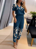 Women 2 Piece Floral Top and Pants Set breathable casual matching outfit