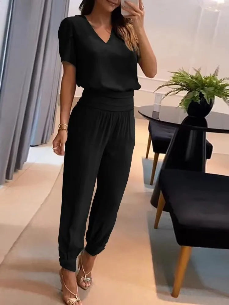 Women 2 Piece Floral Top and Pants Set breathable casual matching outfit