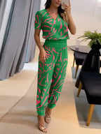 Women 2 Piece Floral Top and Pants Set breathable casual matching outfit