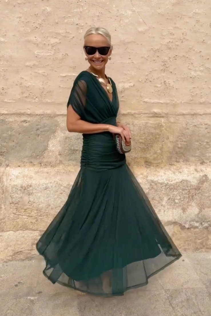 Women V-Neck Maxi Dress full-length party style in green