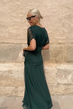 Women V-Neck Maxi Dress full-length party style in green