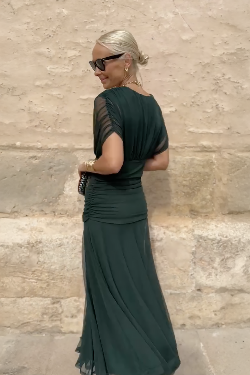 Women V-Neck Maxi Dress full-length party style in green
