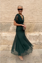 Women V-Neck Maxi Dress full-length party style in green