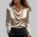 Women's draped collar blouse regular fit, long sleeve business casual style