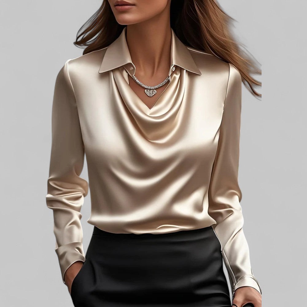 Women's draped collar blouse regular fit, long sleeve business casual style