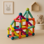 Magnetic sticks kids creative building toy set, colorful rods with storage box