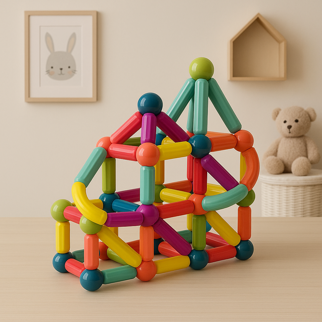 Magnetic sticks kids creative building toy set, colorful rods with storage box