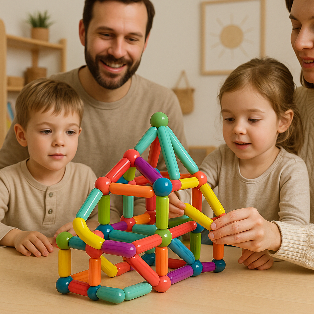 Magnetic sticks kids creative building toy set, colorful rods with storage box