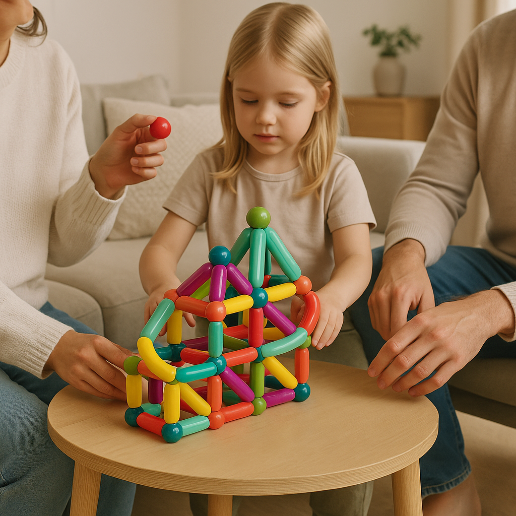 Magnetic sticks kids creative building toy set, colorful rods with storage box