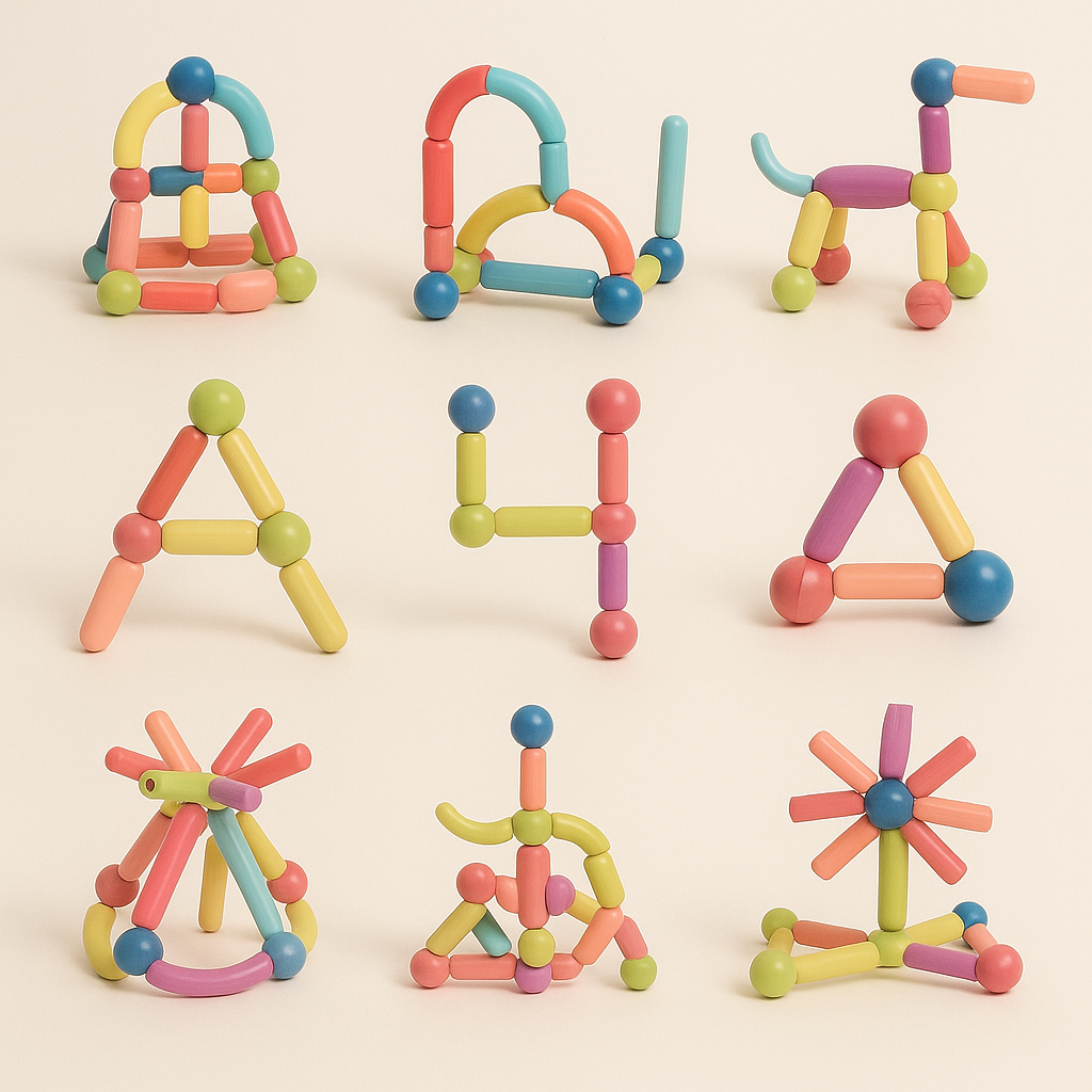 Magnetic sticks kids creative building toy set, colorful rods with storage box