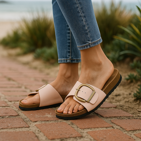 Britta women's orthopedic sandals with chic buckle in khaki, black, and light pink