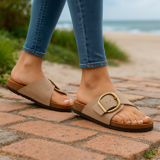 Britta women's orthopedic sandals with chic buckle in khaki, black, and light pink