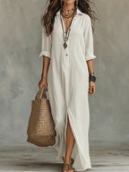 Women's maxi dress with button-down detail and relaxed flowing silhouette
