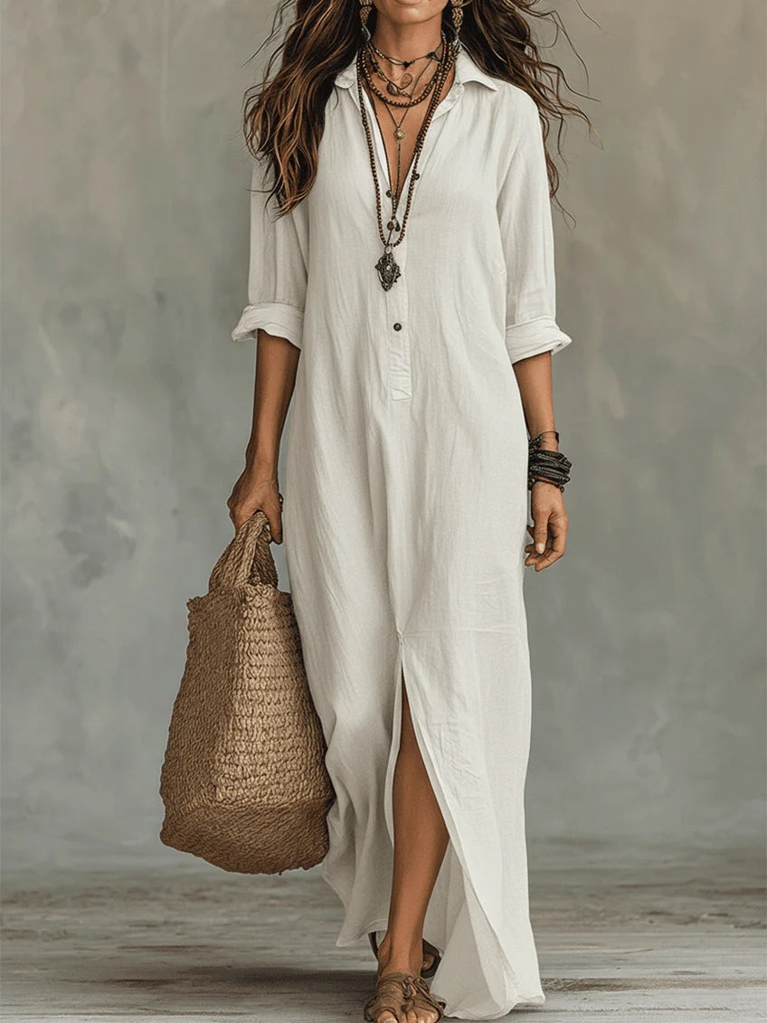 Women's maxi dress with button-down detail and relaxed flowing silhouette