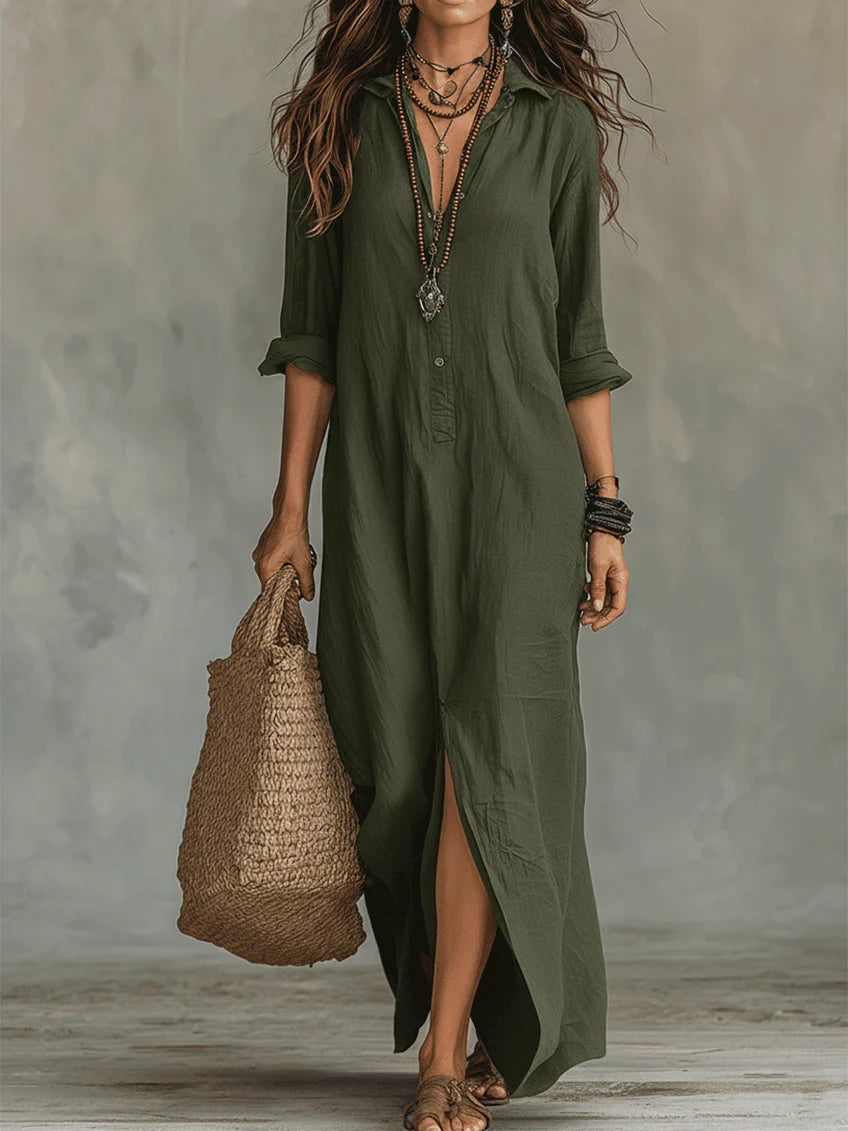 Women's maxi dress with button-down detail and relaxed flowing silhouette