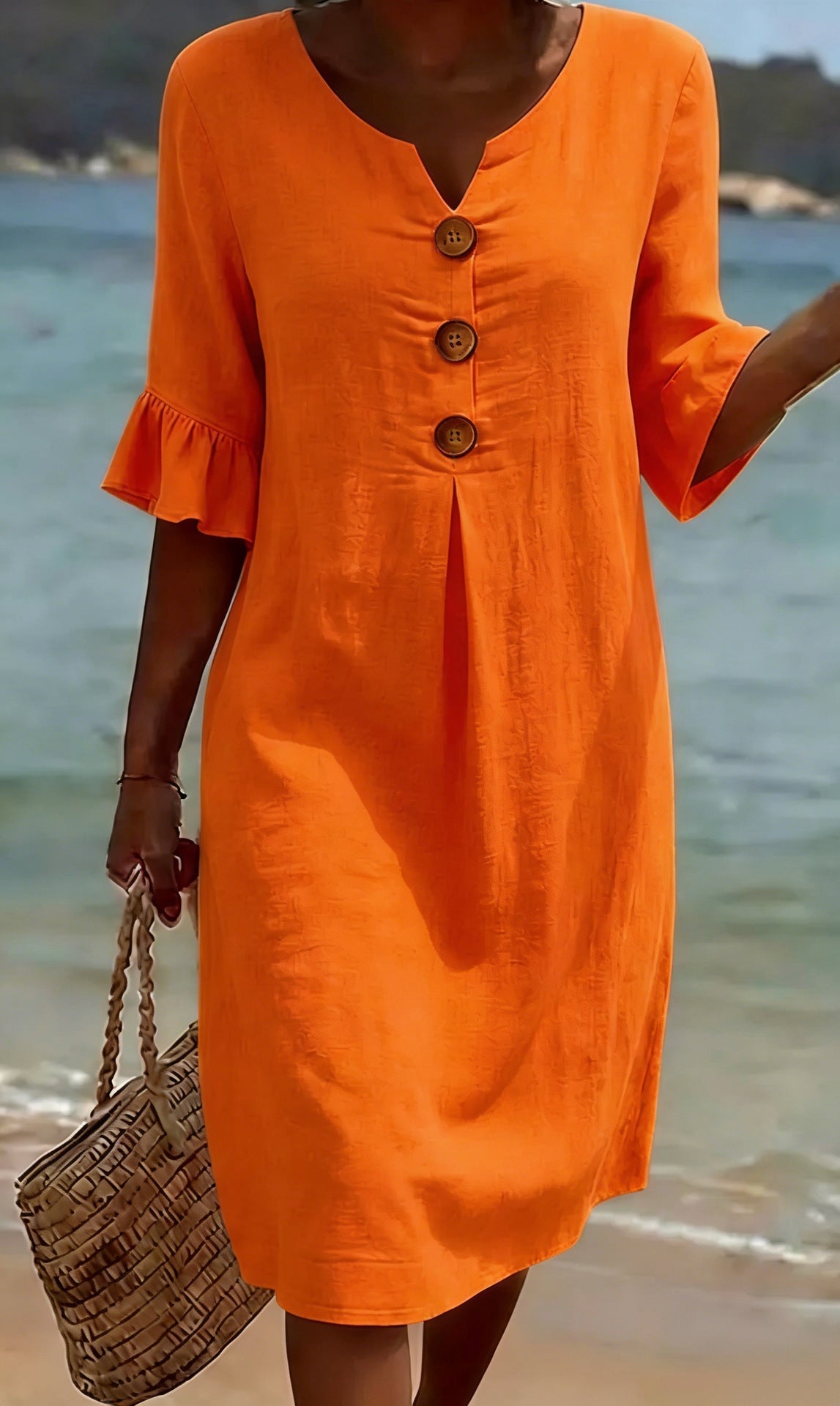 Women's linen dress summer button midi relaxed loose fit, multiple colours