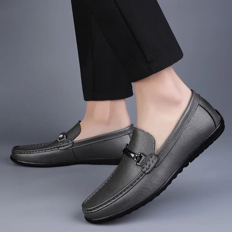 Men genuine leather loafers with metallic rope accent and cushioned insole