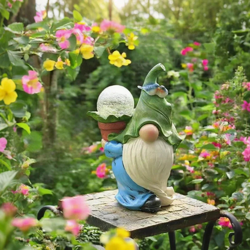 Solar garden gnomes outdoor decor warm white glow weather-resistant resin